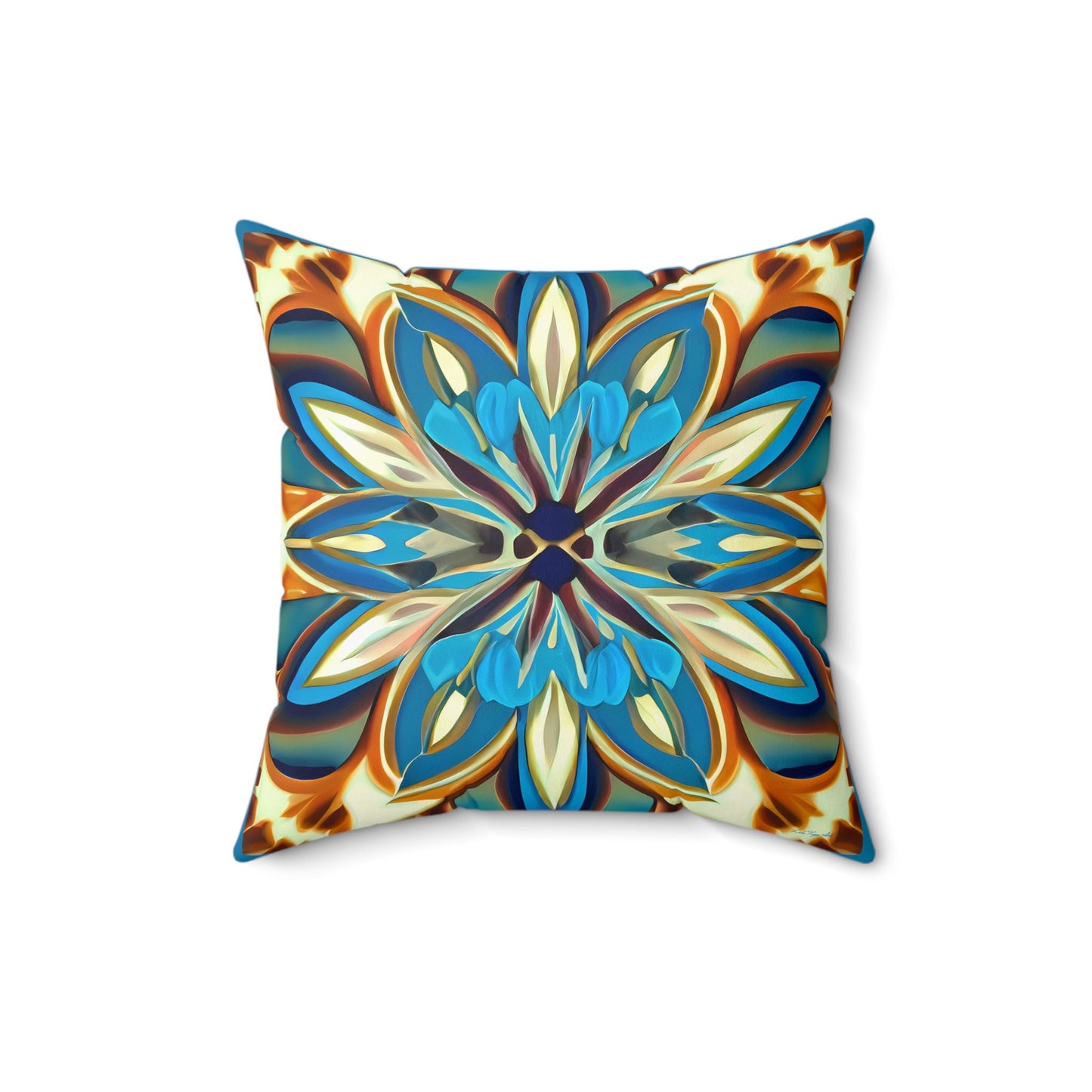 blue, creme and carmel square pillow, decorative pillow, living room pillow, bedroom pillow, throw pillow, decorative pillows, accent pillow