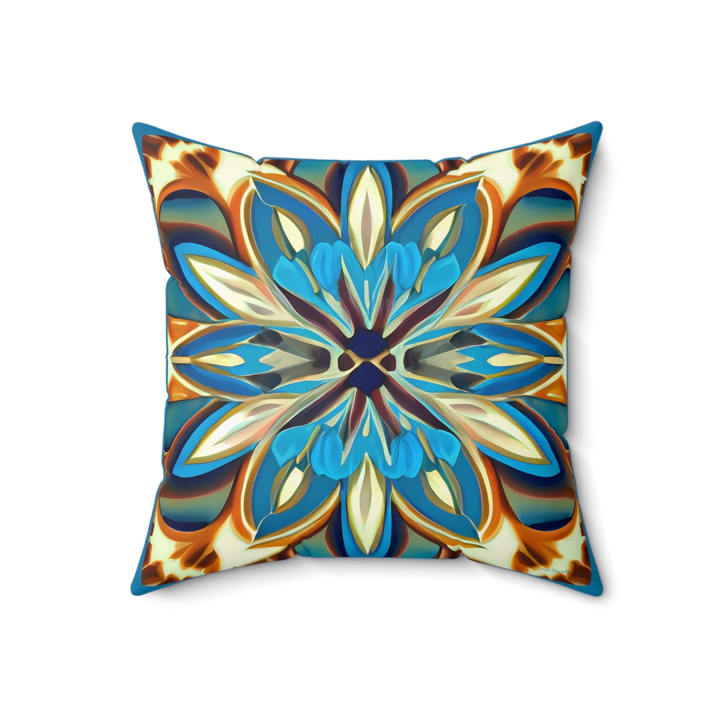 blue, creme and carmel square pillow, decorative pillow, living room pillow, bedroom pillow, throw pillow, decorative pillows, accent pillow