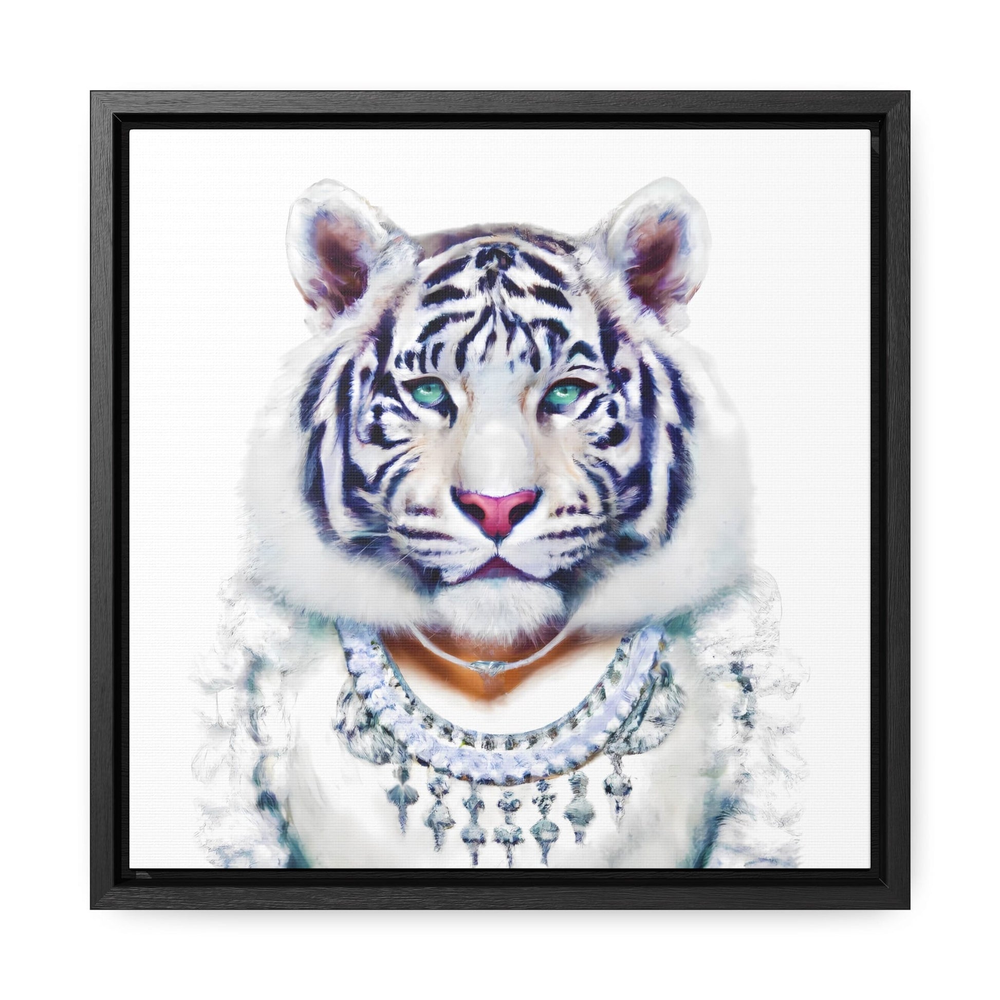 white tiger in diamonds framed canvas wall art, tiger art, tiger picture, animal art, animal print, wall art dcor, tiger decor, big cat art - LOLA VEGAS ART