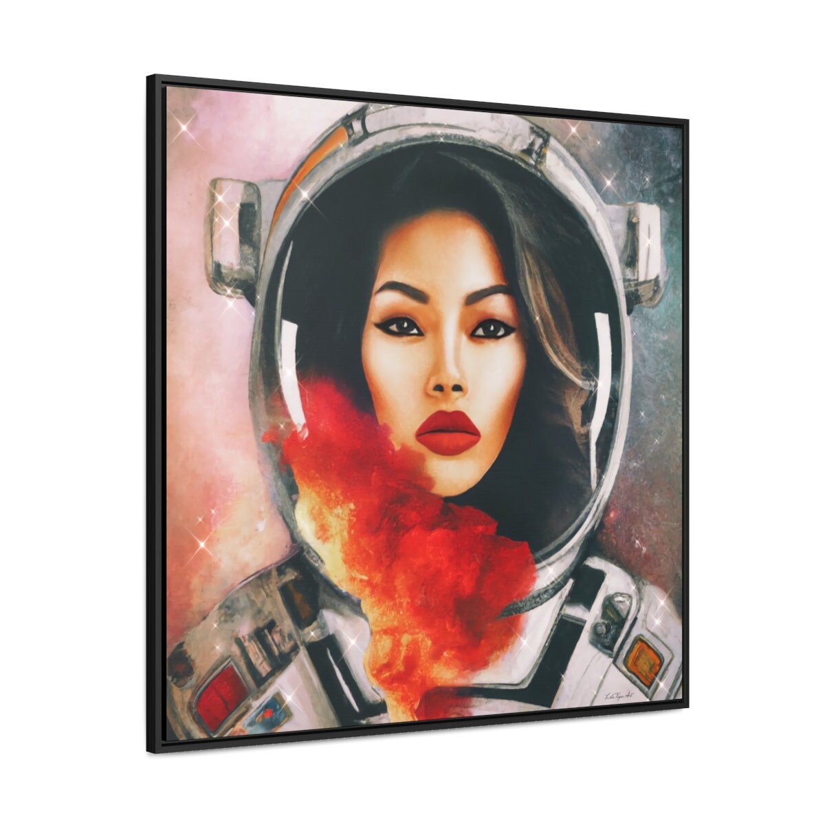 asian female astronaut framed canvas wall art,  space art print, astronaut in space, , astronaut gift, emotional wall art, space decor