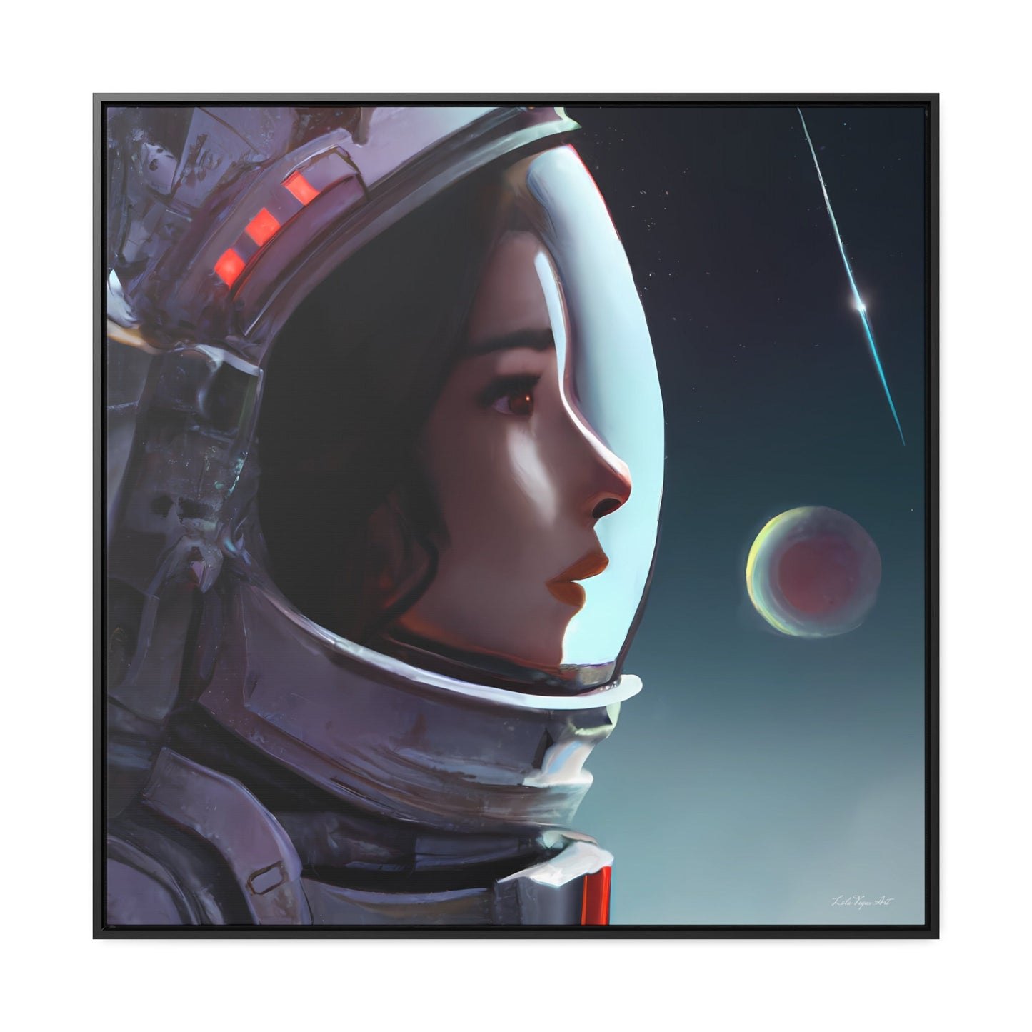 asian female astronaut framed canvas wall art, space art, space art print, astronaut in space, wall art, astronaut gift, emotional wall art