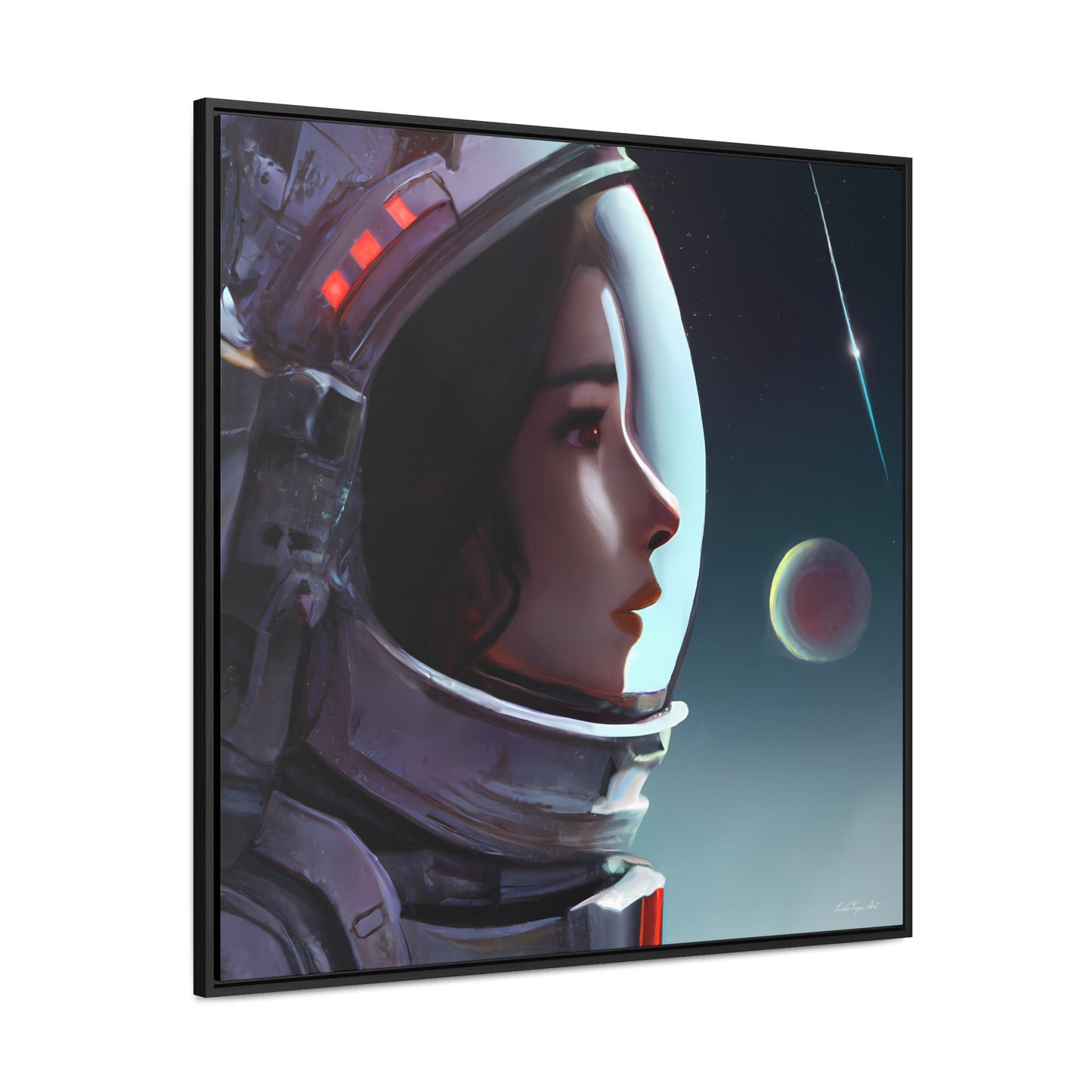 asian female astronaut framed canvas wall art, space art, space art print, astronaut in space, wall art, astronaut gift, emotional wall art