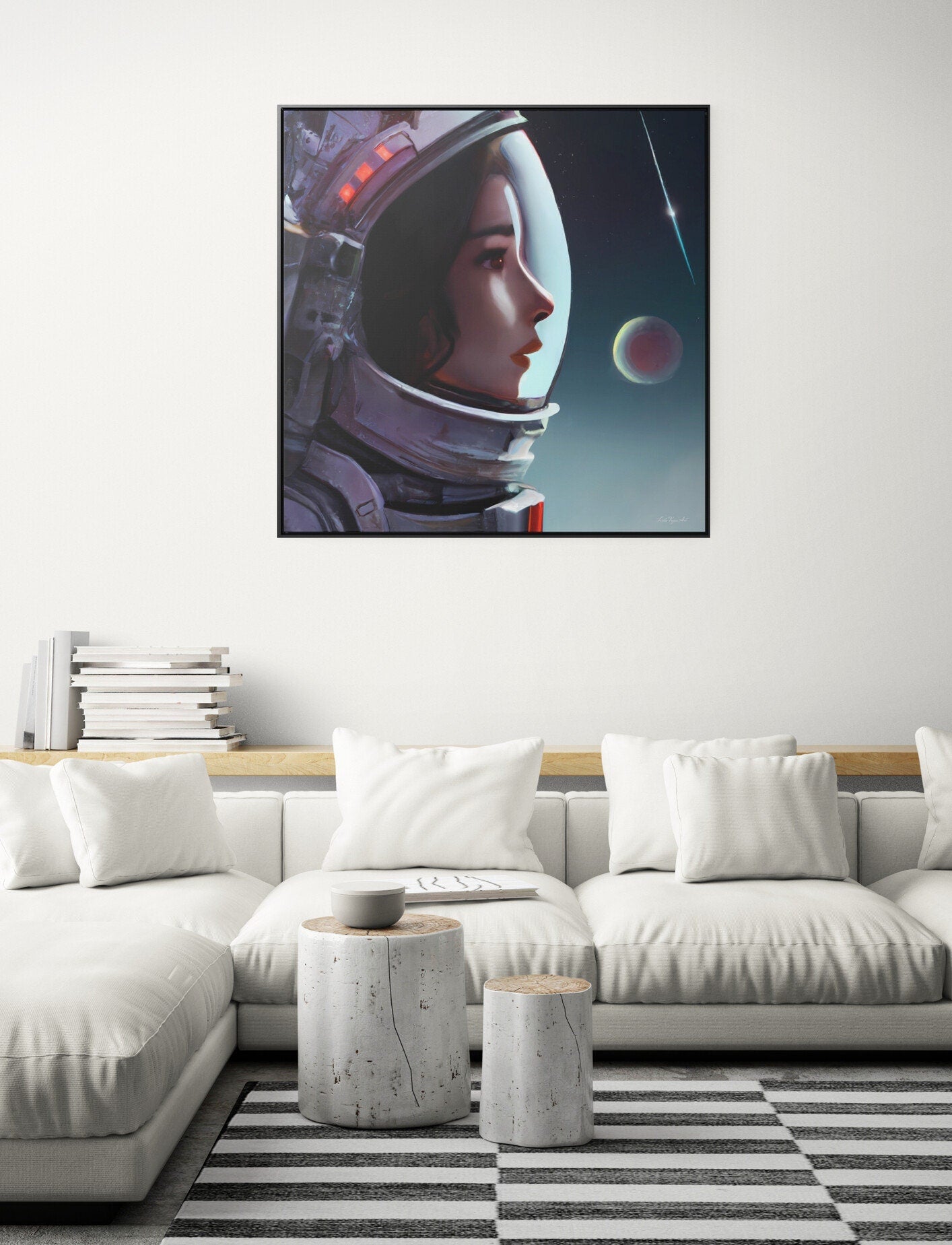 asian female astronaut framed canvas wall art, space art, space art print, astronaut in space, wall art, astronaut gift, emotional wall art