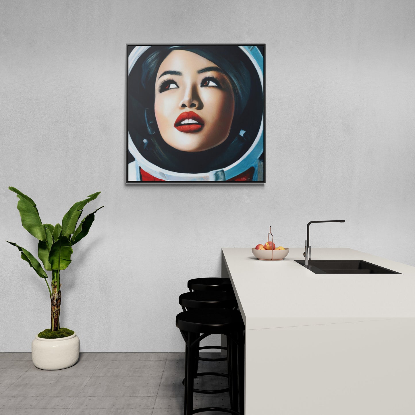 asian female astronaut framed canvas wall art, space art, space art print, astronaut in space,  wall art dcor, woman decor, astronaut gift