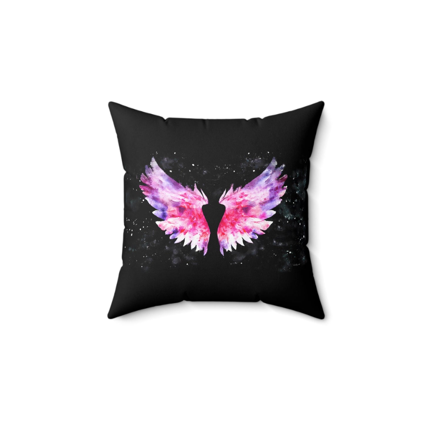 pink angel wings with black background square pillow, decorative pillow, living room pillow, bedroom pillow, throw pillow, accent pillow