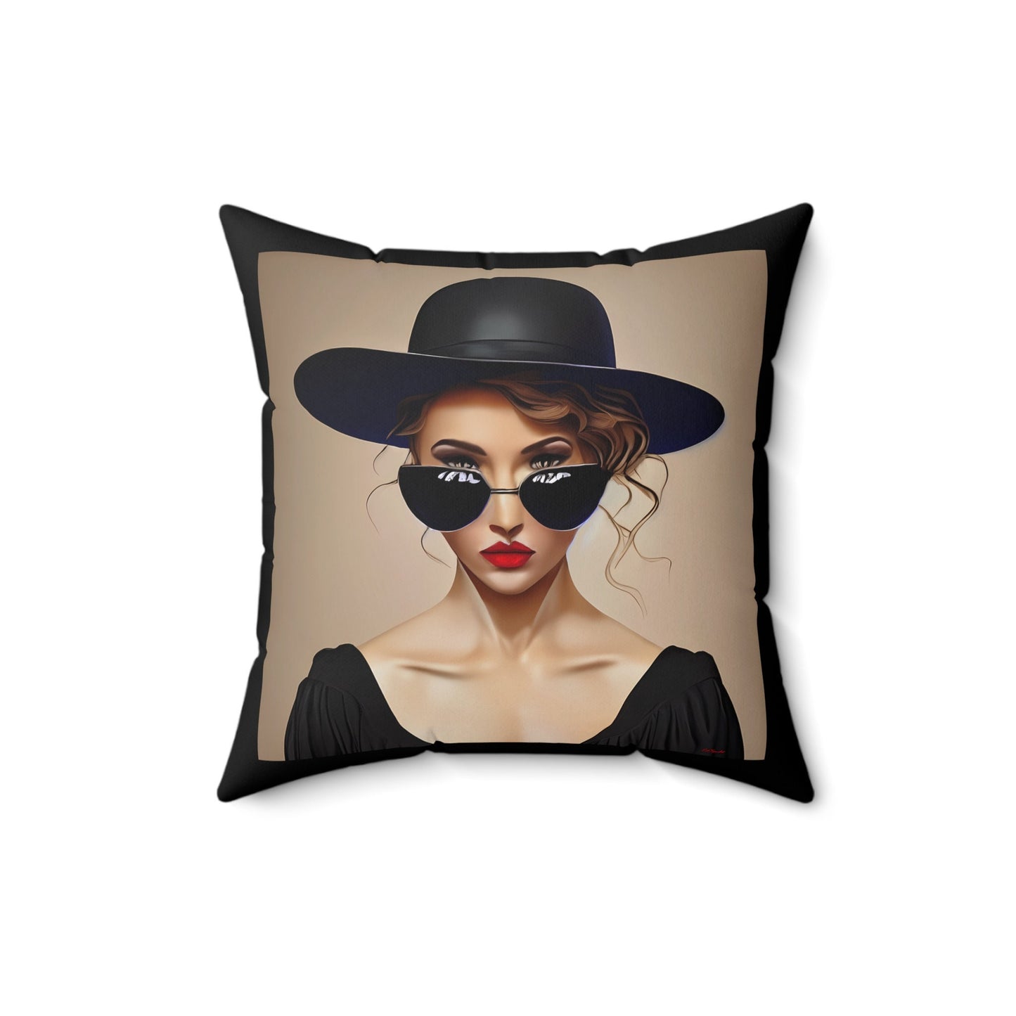 woman in sunglasses and hat square pillow,decorative pillow, living room pillow, bedroom throw pillow ,decorative pillows, accent pillow