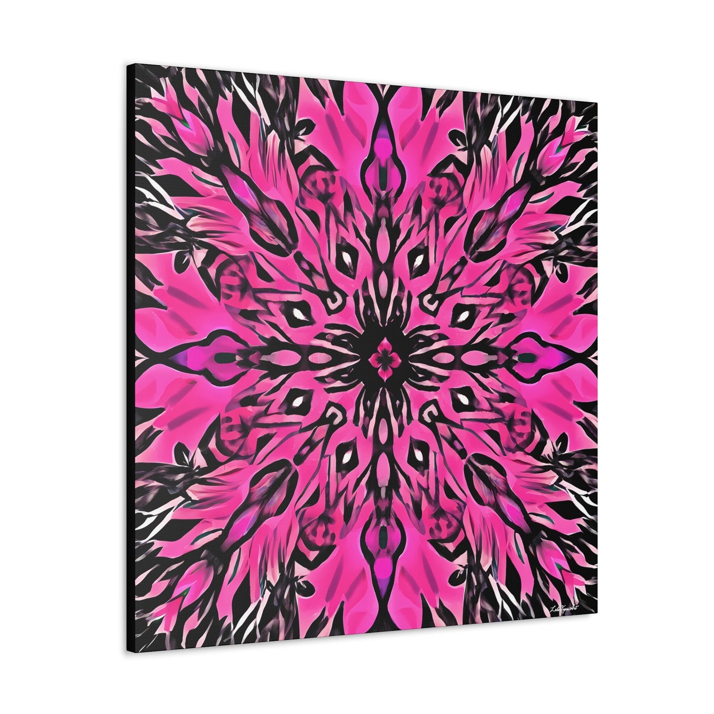 hot pink and black abstract boho flower, wall art dcor, room wall dcor, unique art, contemporary, feminine, boho style decor, modern - LOLA VEGAS ART