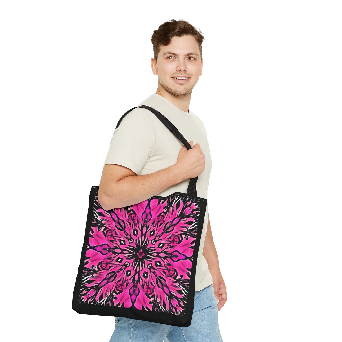 hot pink  and black abstract flower canvas tote bag, gifts for women, canvas shopper, oversized  bag, reusable bag, shopping bag, boho bag