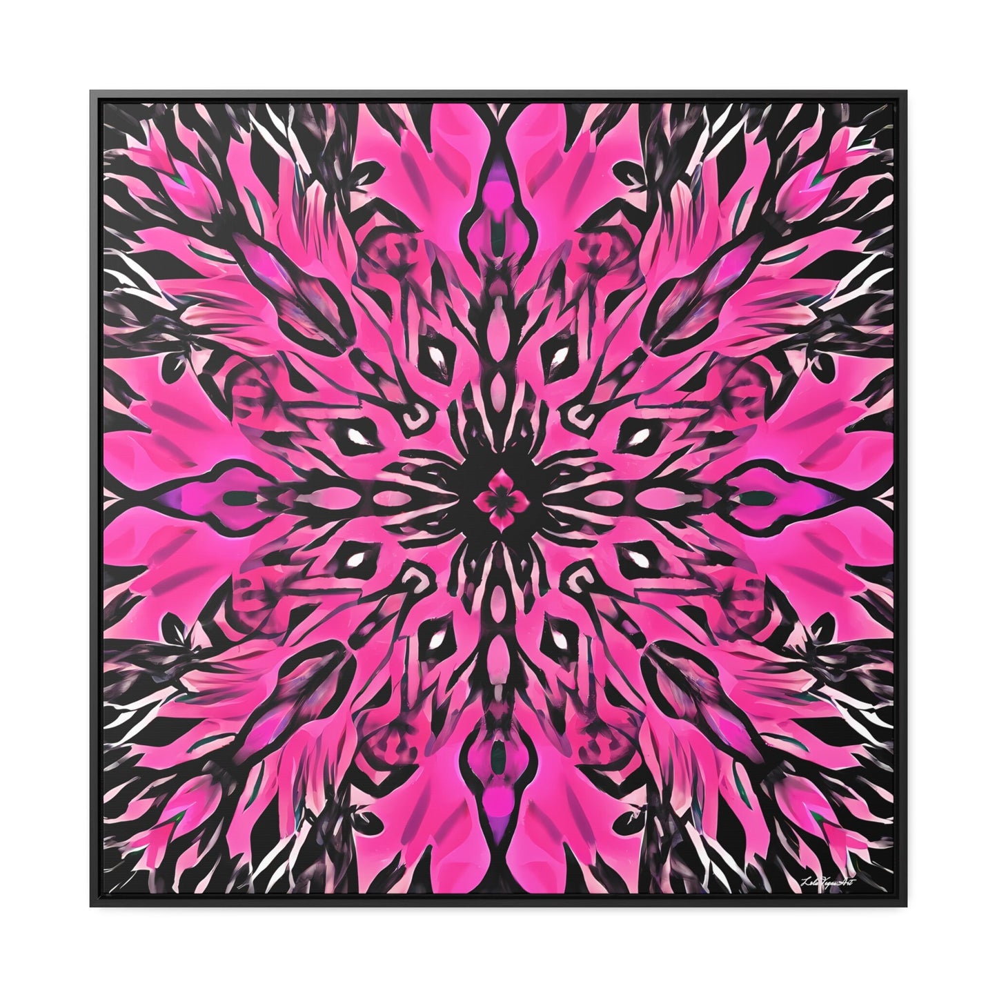 hot pink and black boho flower abstract framed canvas wall art, wall art framed, wall art living room framed, wall art canvas framed, - LOLA VEGAS ART