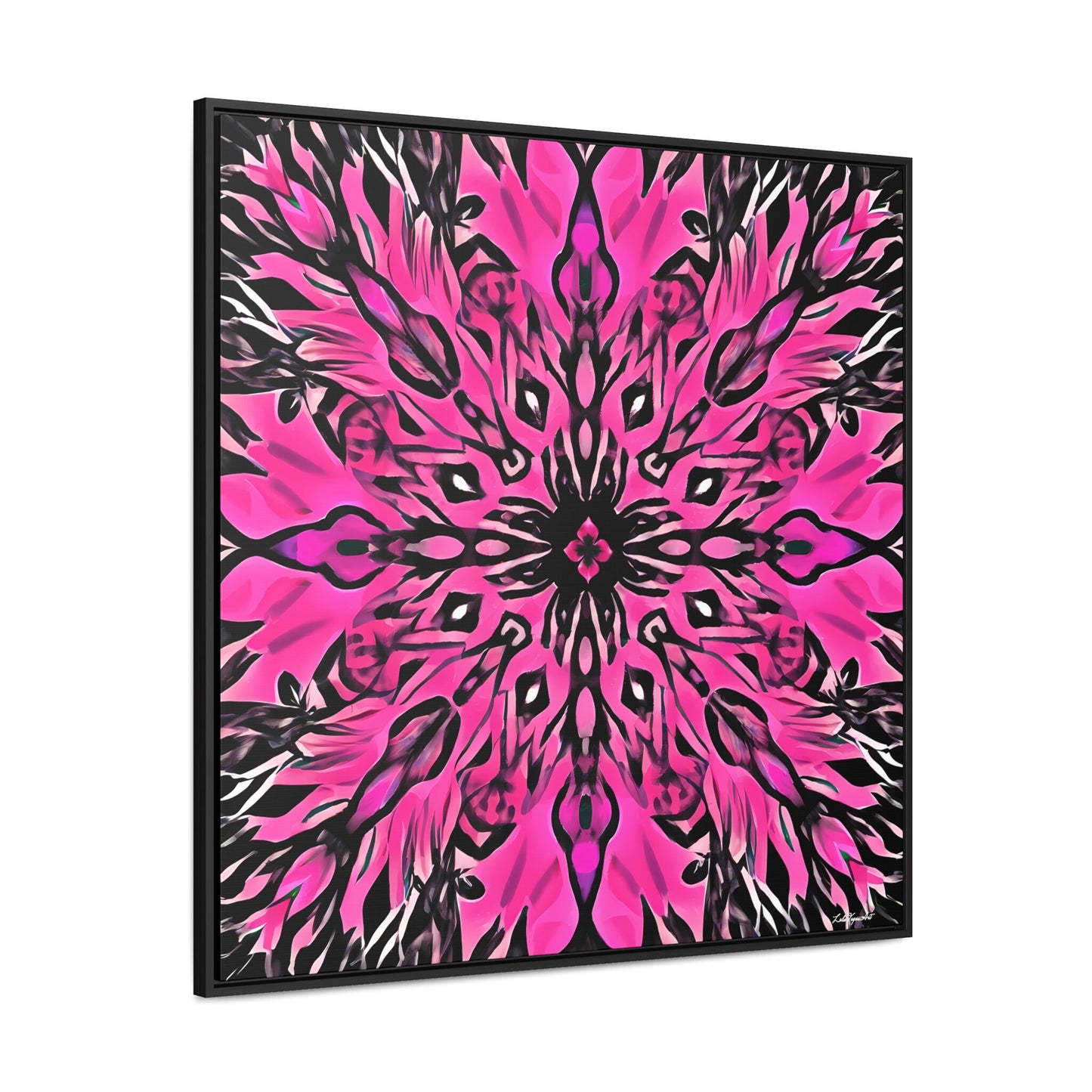 hot pink and black boho flower abstract framed canvas wall art, wall art framed, wall art living room framed, wall art canvas framed, - LOLA VEGAS ART