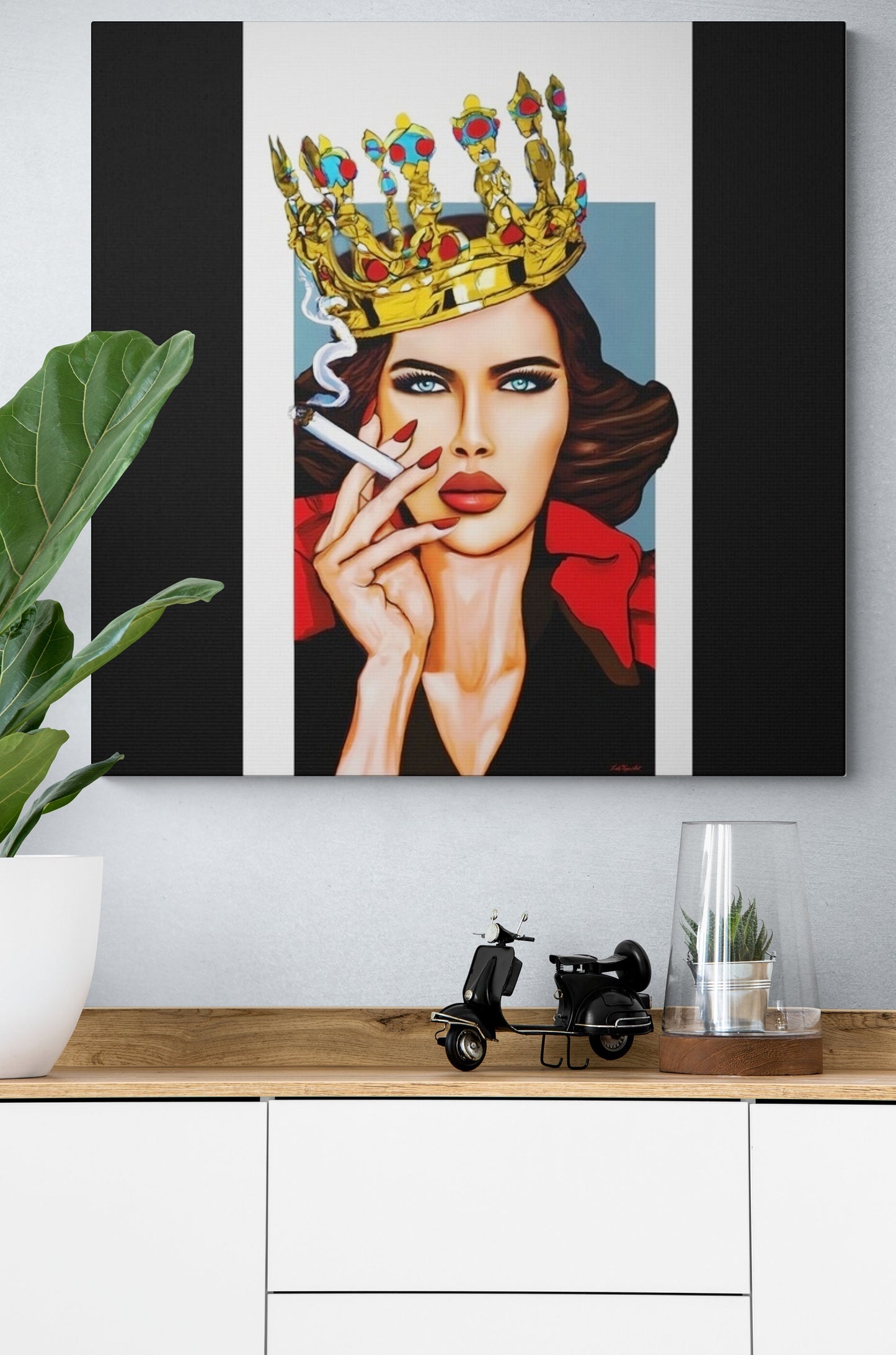 smoking woman, crown, the crown art, wall art, wall art canvas, wall art dcor, wall art woman, cigarette