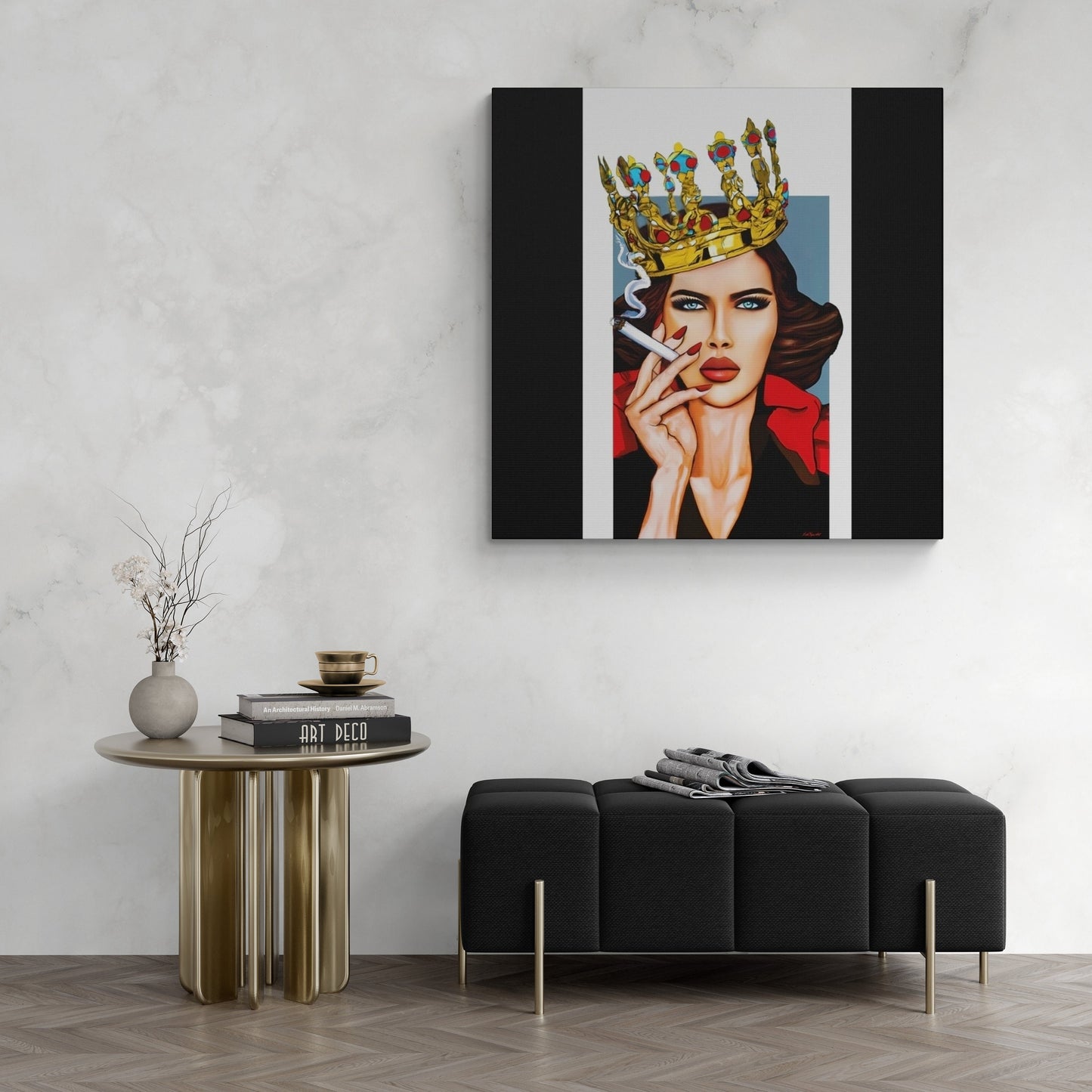 smoking woman, crown, the crown art, wall art, wall art canvas, wall art dcor, wall art woman, cigarette