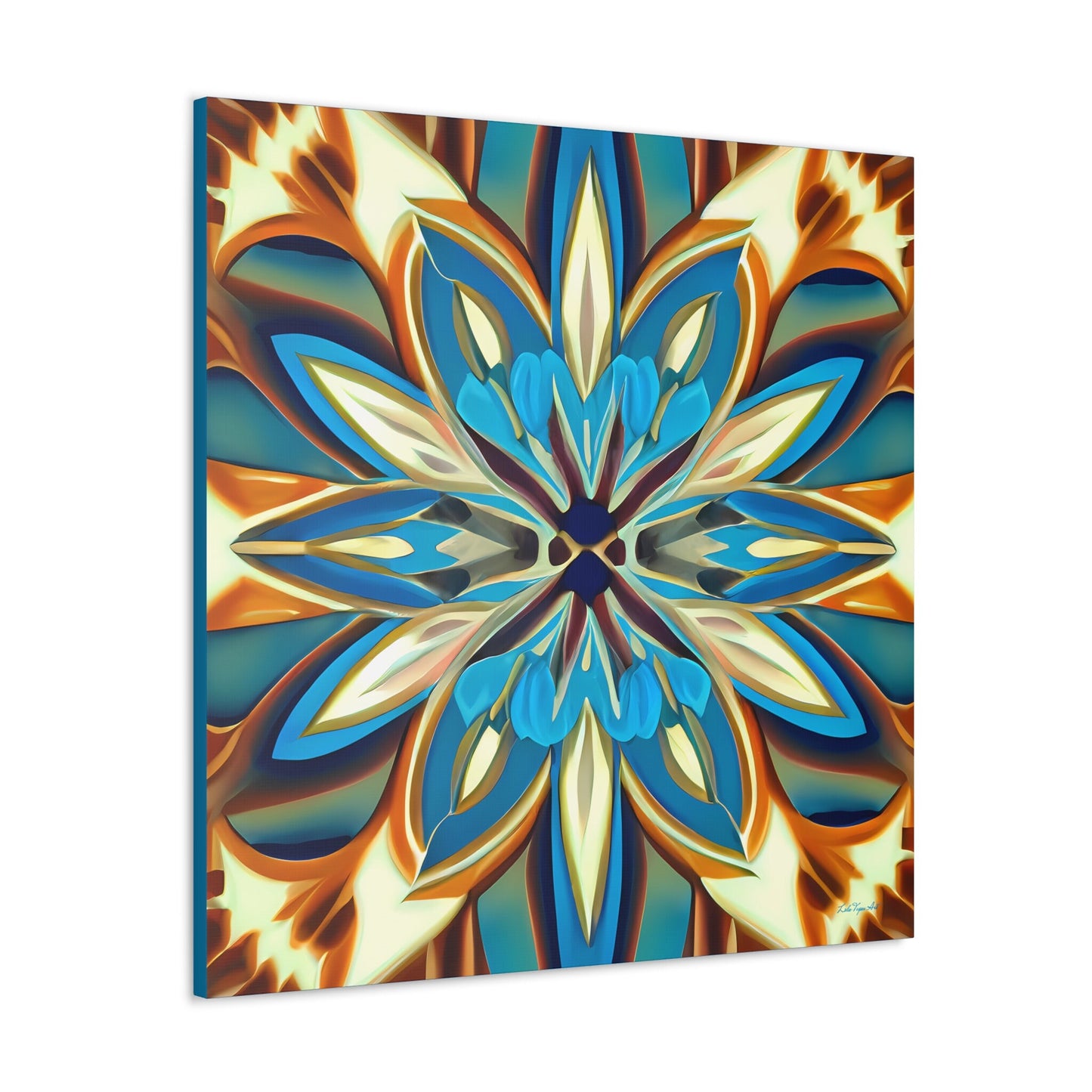 shades of blue, creme and carmel abstract tropical flower canvas wall art, art deco wall art, feminine art, elegant art, ready to hang