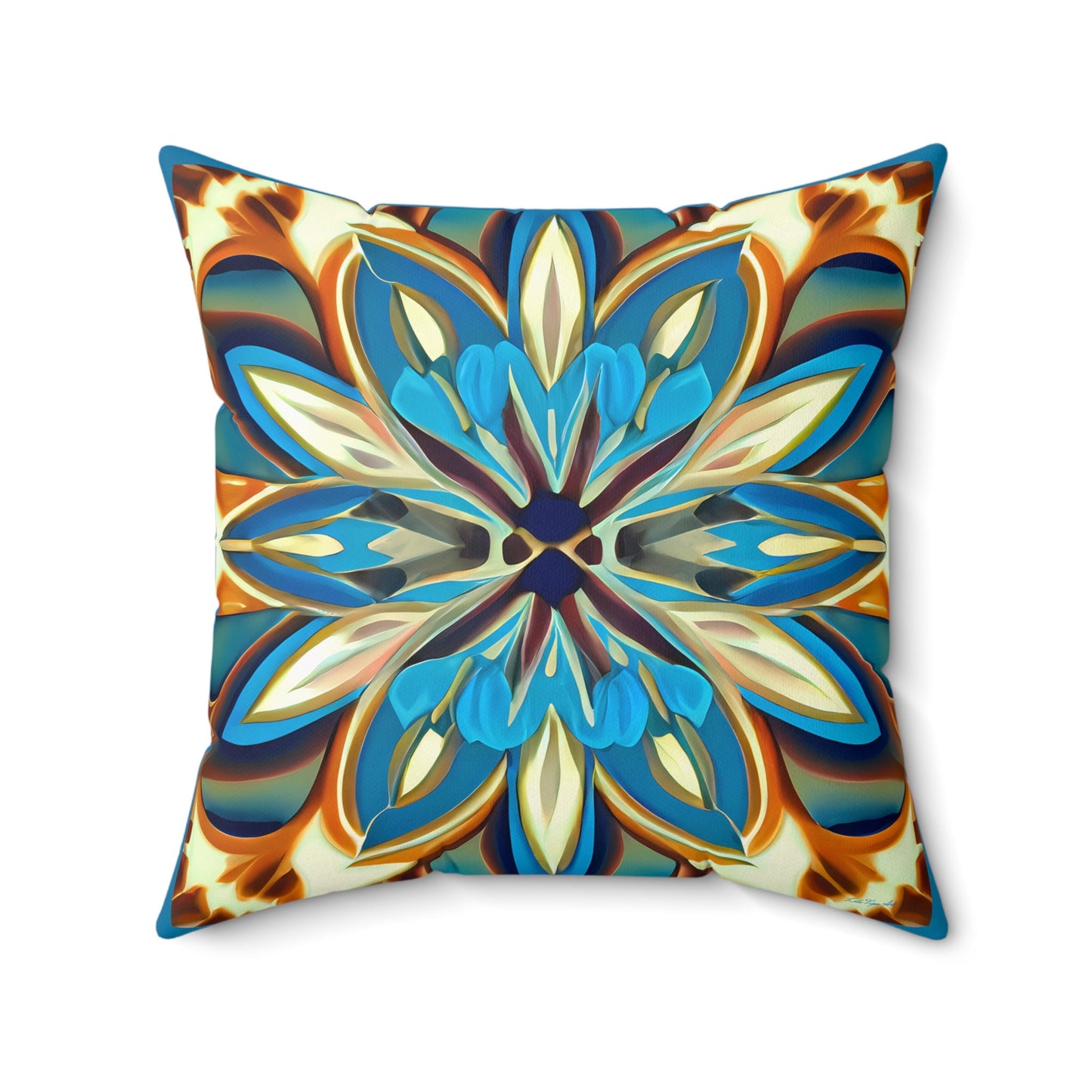 blue, creme and carmel square pillow, decorative pillow, living room pillow, bedroom pillow, throw pillow, decorative pillows, accent pillow