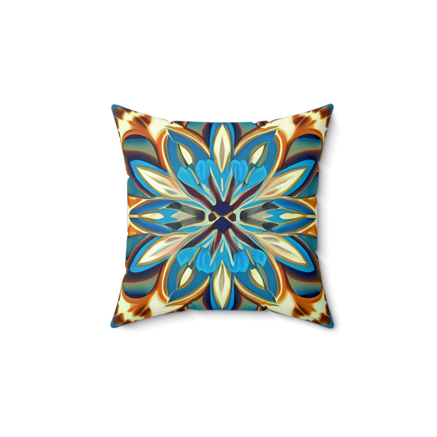 blue, creme and carmel square pillow, decorative pillow, living room pillow, bedroom pillow, throw pillow, decorative pillows, accent pillow