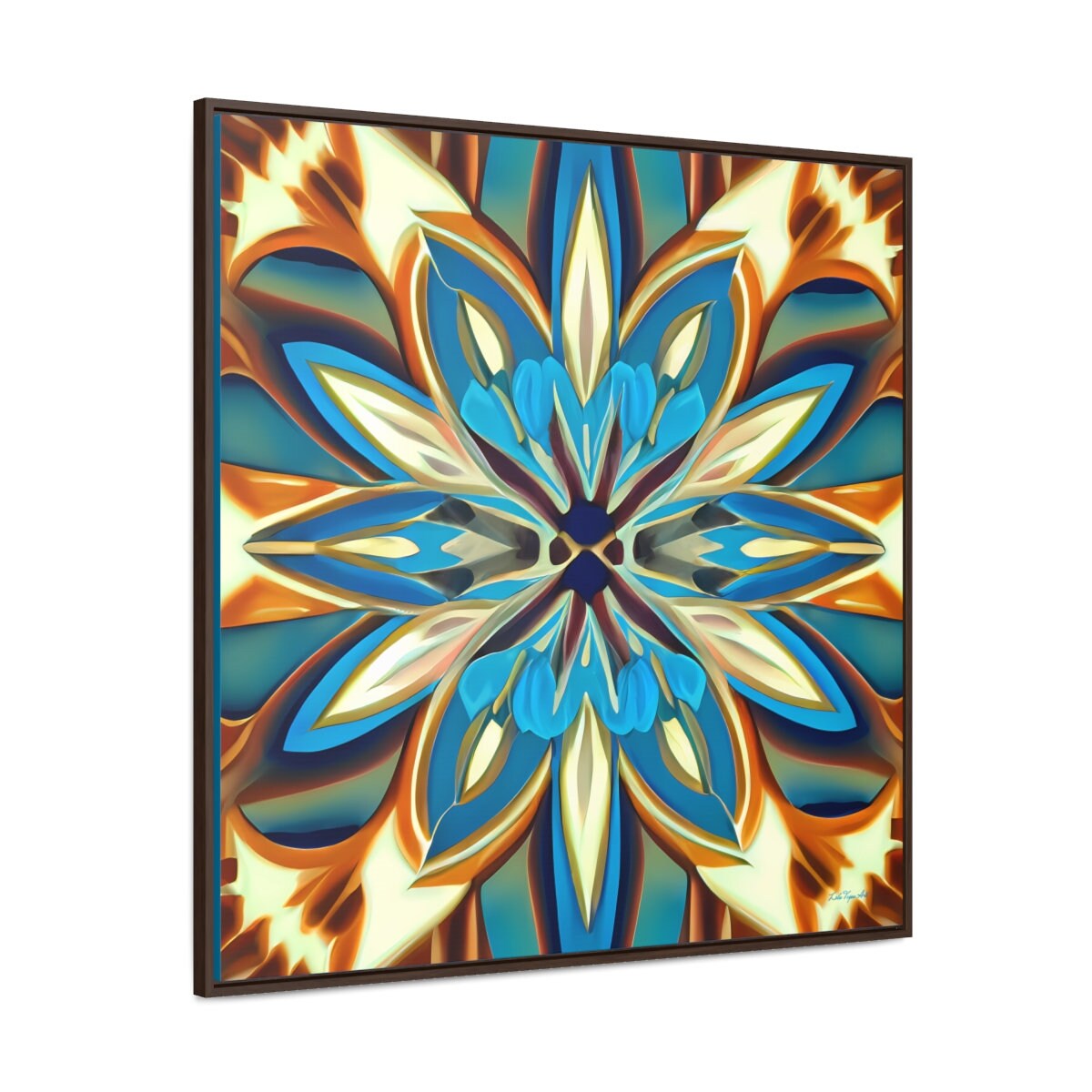 blue, creme and canvas abstract tropical flower framed canvas wall art, wall art living room framed, floral wall art, feminine wall art