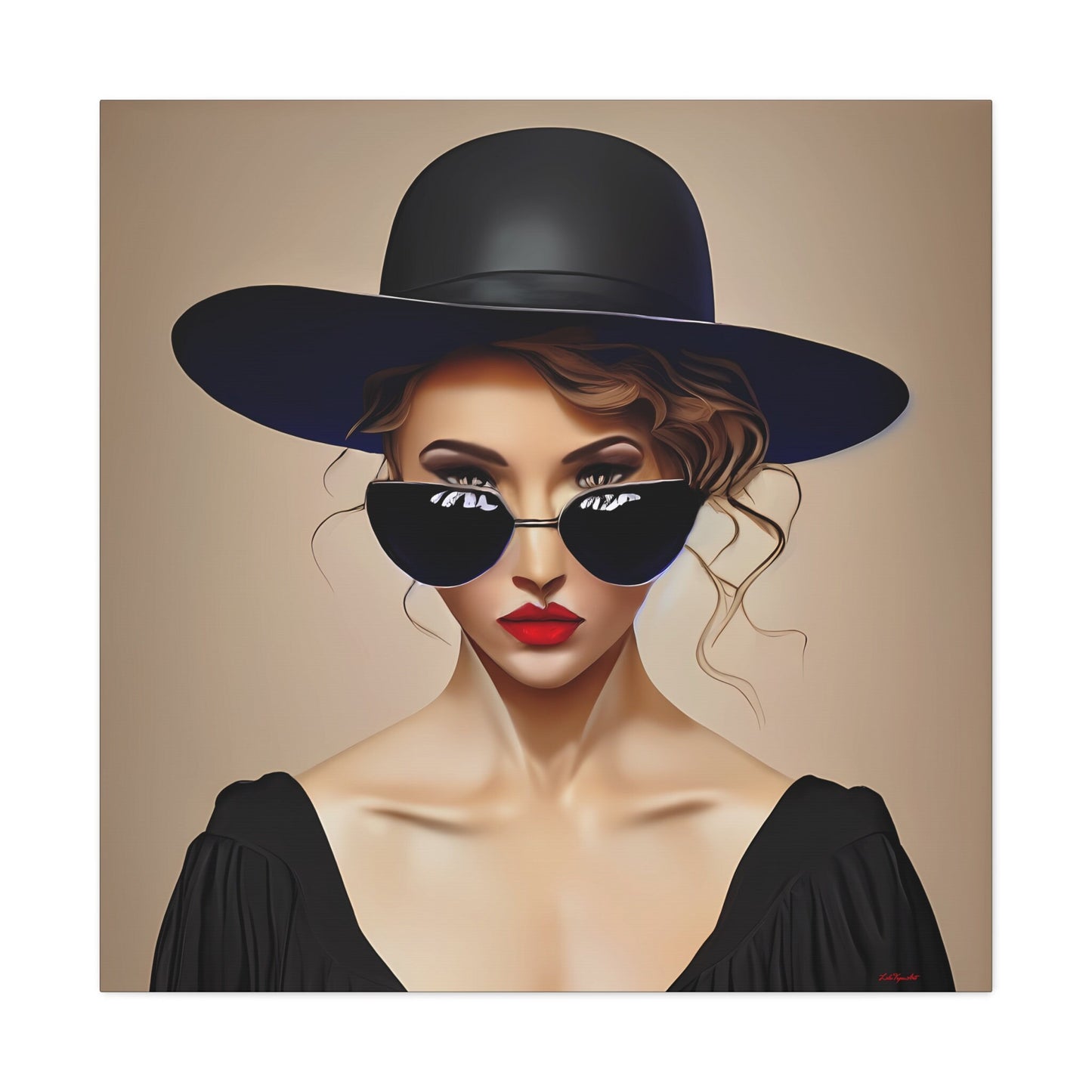 woman in sunglasses and big hat canvas wall art, portrait print, feminine wall art, fashion wall art, wall art dcor, woman dcor,moody