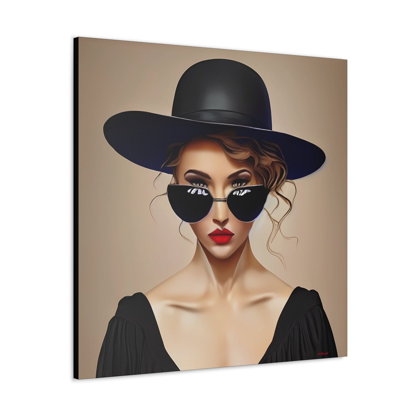 woman in sunglasses and big hat canvas wall art, portrait print, feminine wall art, fashion wall art, wall art dcor, woman dcor,moody