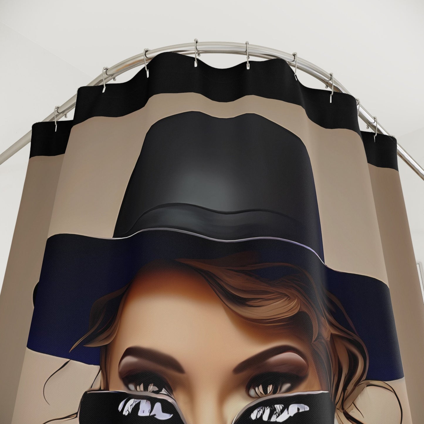 woman in sunglasses and hat shower curtain, home accessories, bathroom dcor, bathroom, home dcor, housewarming gift, shower room decor