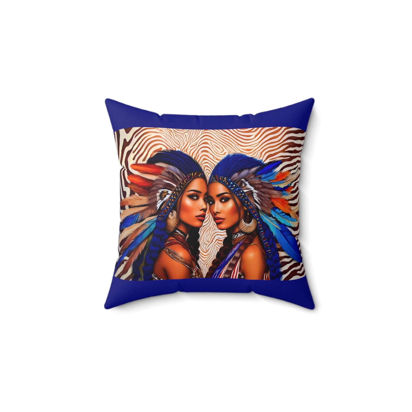 beautiful native american women with feather headdress square pillow, decorative pillow, living room pillow, bedroom pillow, accent pillow