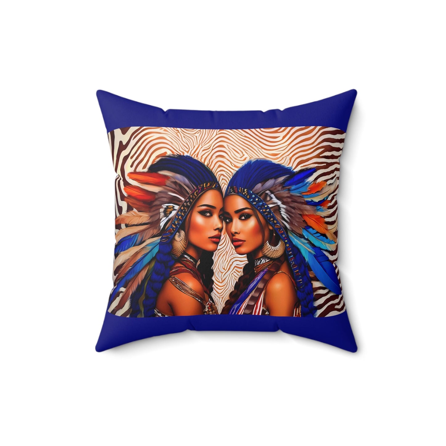 beautiful native american women with feather headdress square pillow, decorative pillow, living room pillow, bedroom pillow, accent pillow