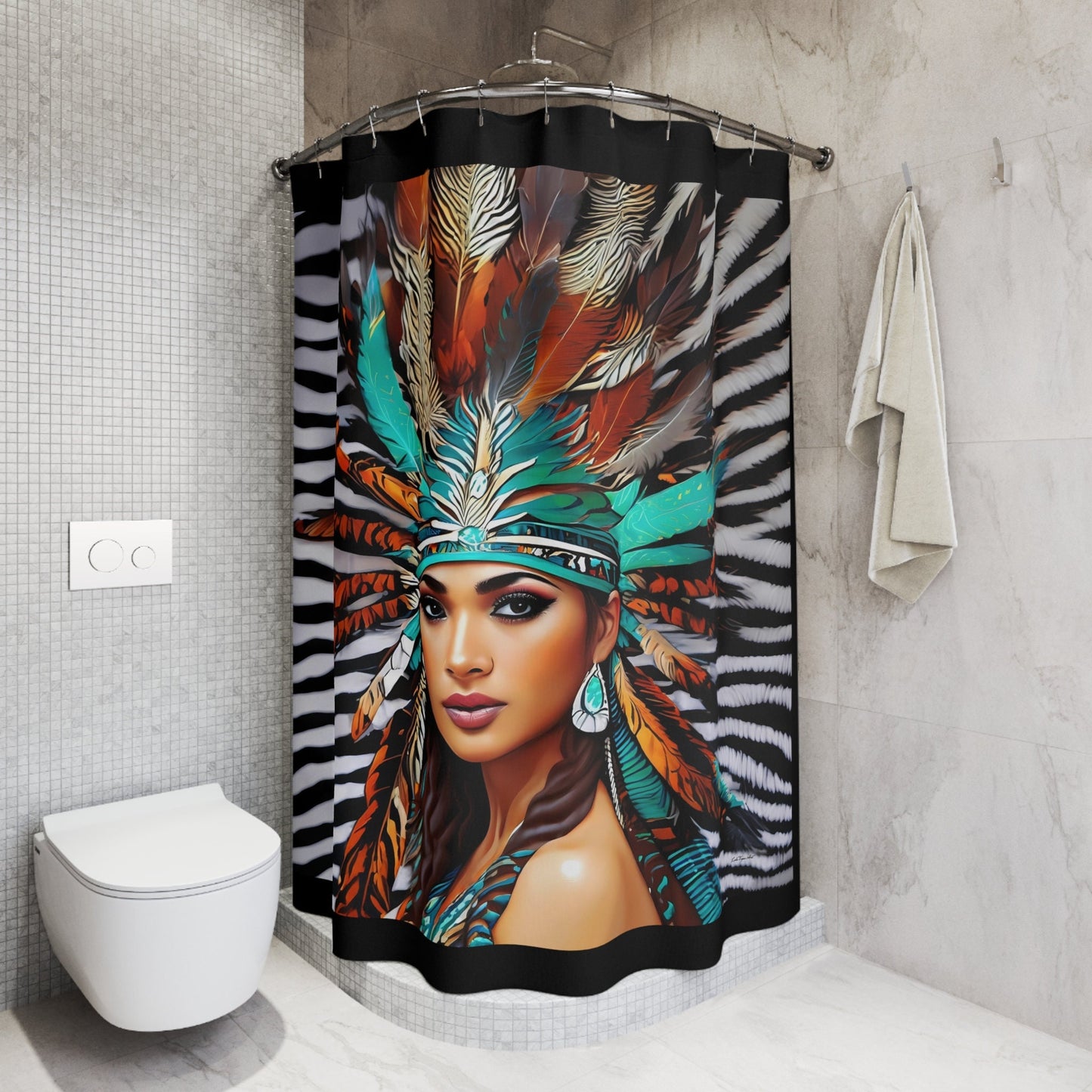 beautiful native american woman shower curtain, home accessories, bathroom dcor, bathroom, home dcor, housewarming gift, shower room decor