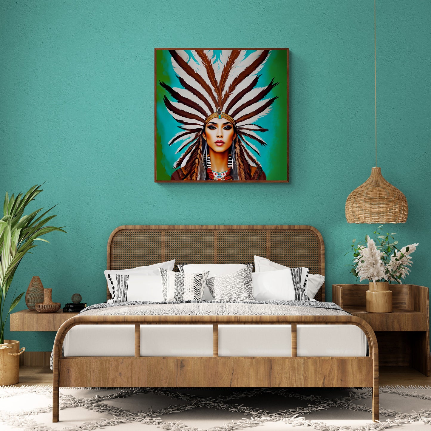 beautiful american indian woman framed canvas wall art, living room framed art, southwestern framed art, native american framed wall  art